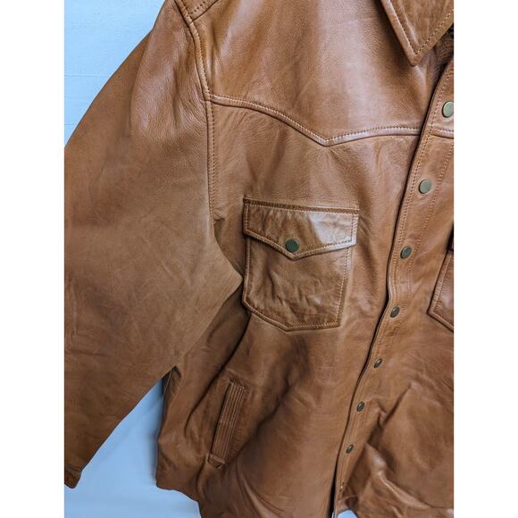 Gilded Age Mens Leather Jacket Amber Brown Size 100% Sheep Hide Size 3XL - Picture 2 of 9